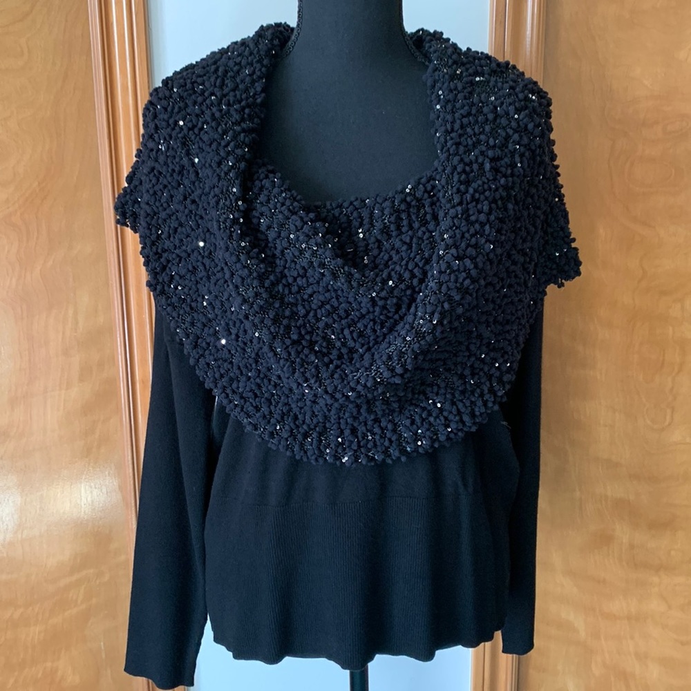 Neiman Marcus Off Shoulder Sequin Oversized Cowl Neck Sweater